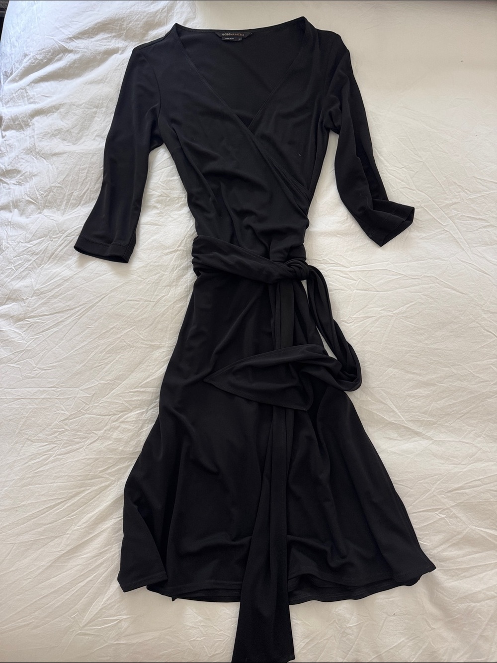 BCBGMaxAzria Black Wrap Midi Dress with Self-Tie Waist